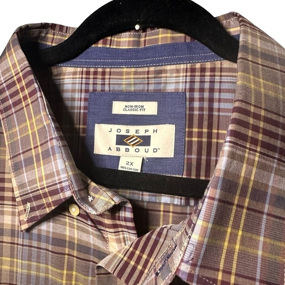 NWT Joseph Abboud Long Sleeve Burgundy Yellow Blue Plaid Button Shirt Size 2X - Picture 3 of 8